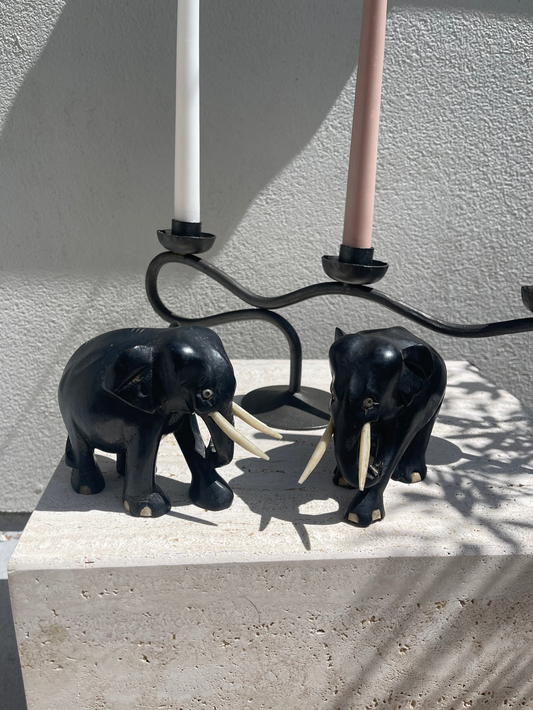 Vintage Black Ebony Elephants with Bone