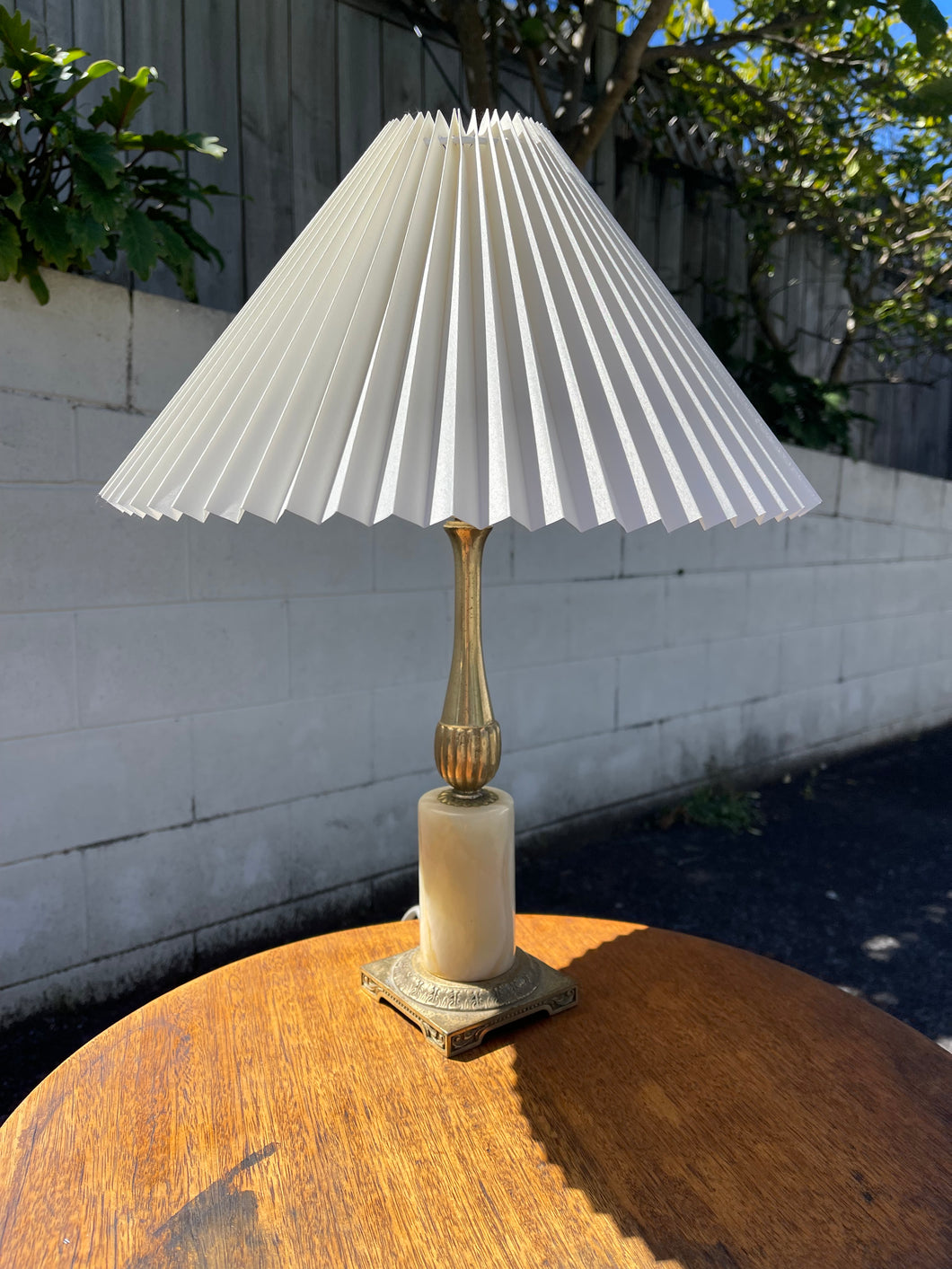 Onyx Table Lamp With Pleated Shade