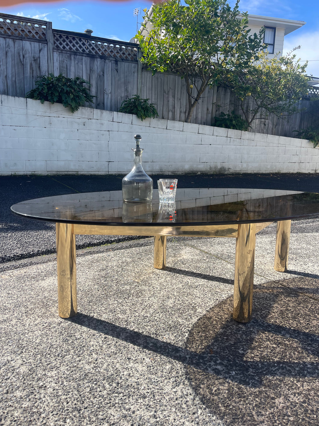 Gold Round Brass & Smokey Table