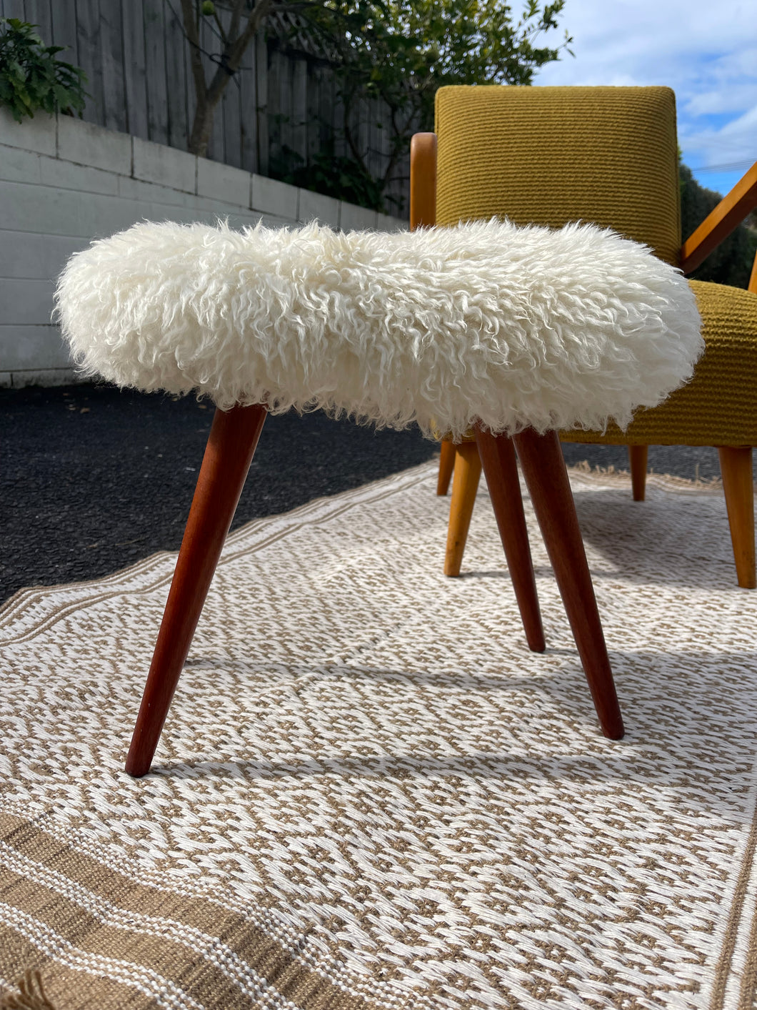 Mid-century Sheep Skin Stool