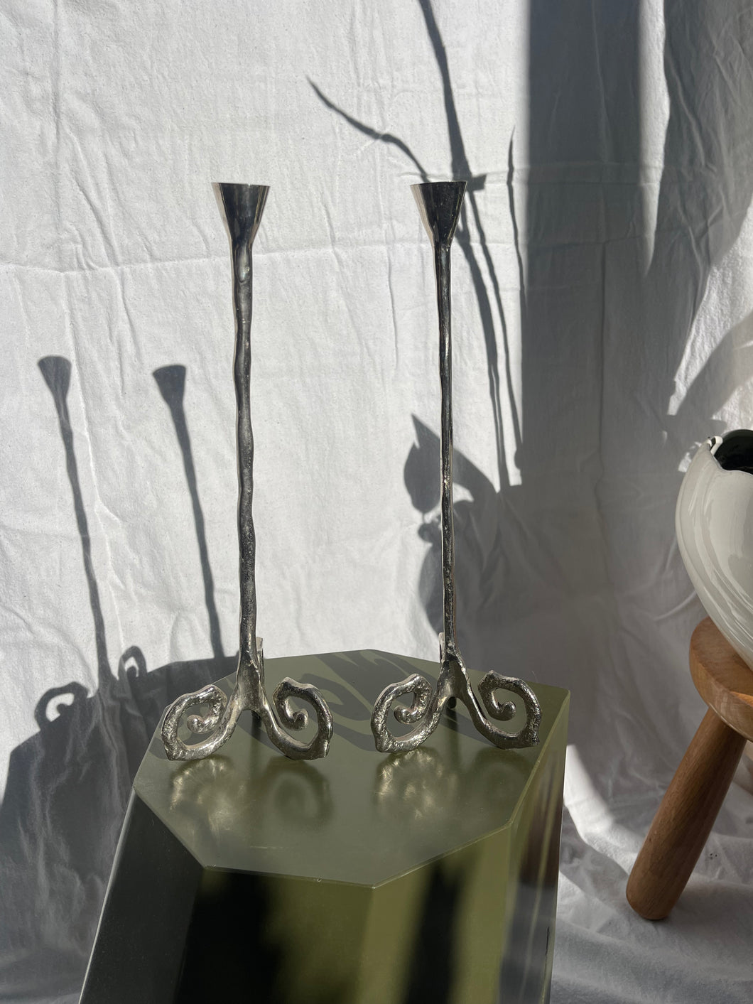 Cast Aluminium Candlesticks - Pair