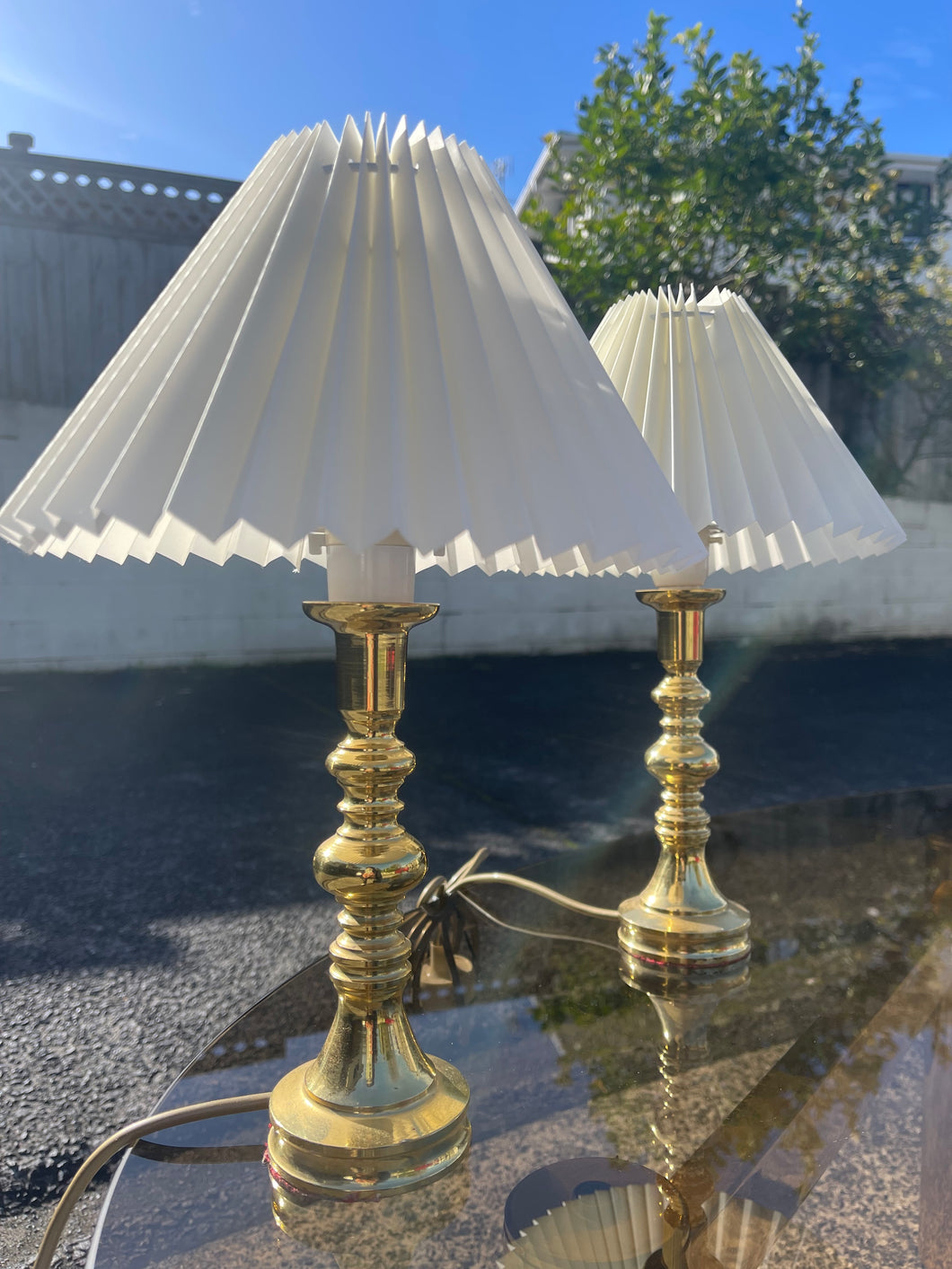 Brass Lamp with Pleat Shade (Pair)