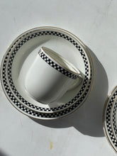 Load image into Gallery viewer, Checkered China Cups &amp; Saucers - set of 3
