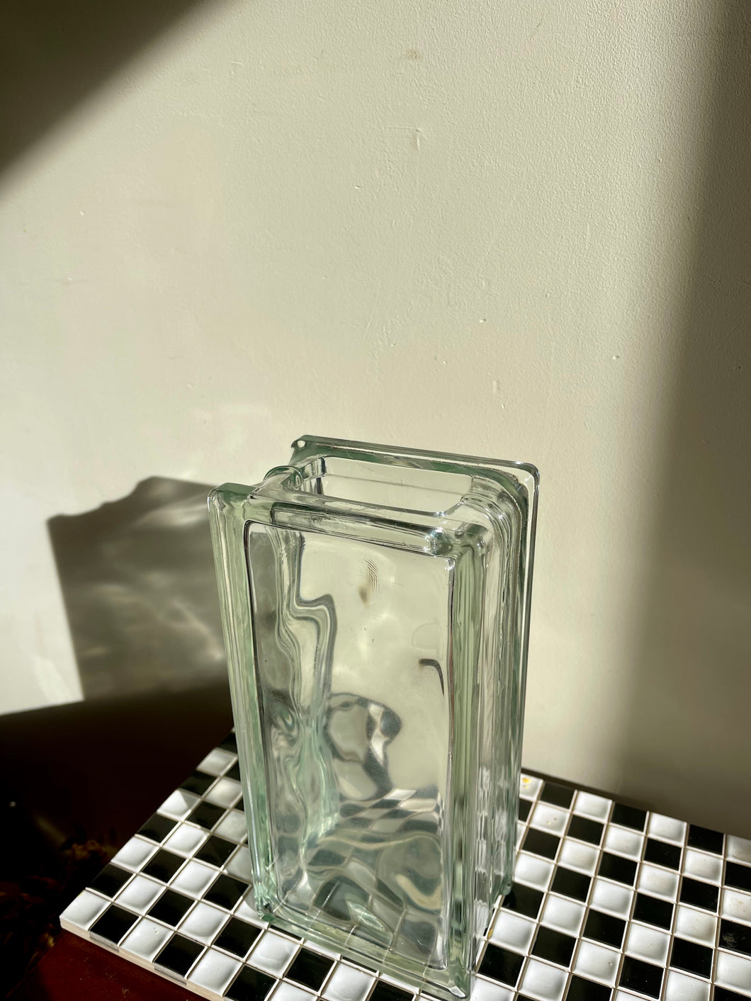 Tall German Glass Block Vase